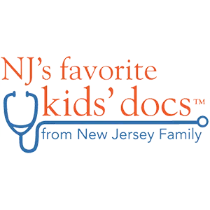 Logo with text 'NJ's favorite kids' docs from New Jersey Family' with a stethoscope graphic incorporated.