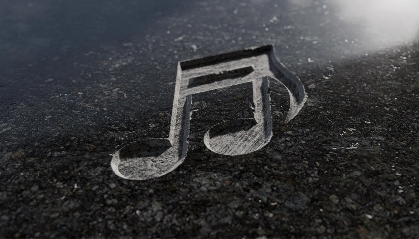 Dettaglio ravvicinato di una nota musicale incisa su granito scuro e lucido, che rappresenta un elemento di personalizzazione artistica per lapidi cimiteriali moderne.