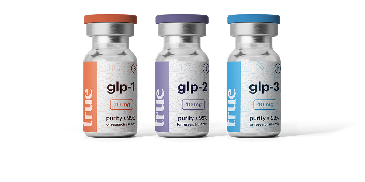 header TrueGLP branded product showcase with 3 bottles