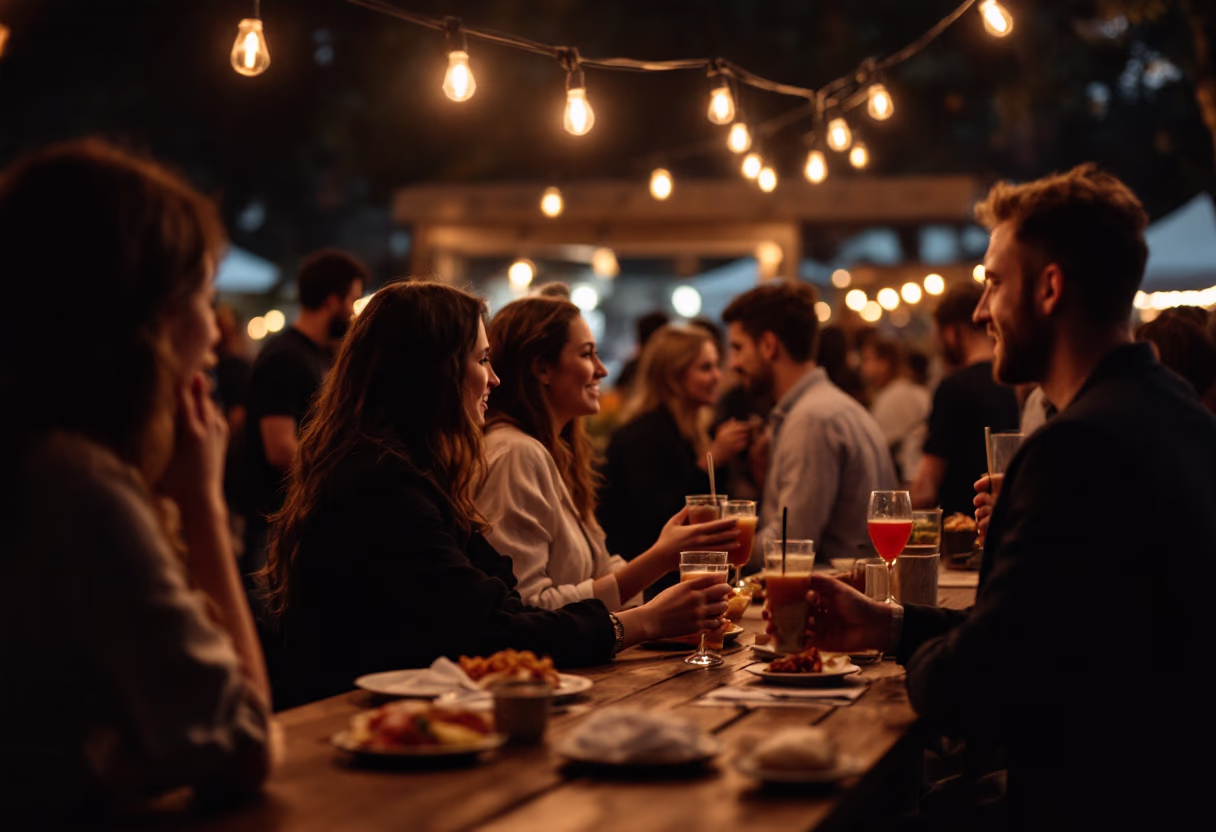 people socializing at a food truck event