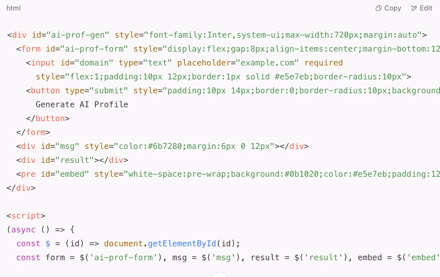 An image containing lines of html code