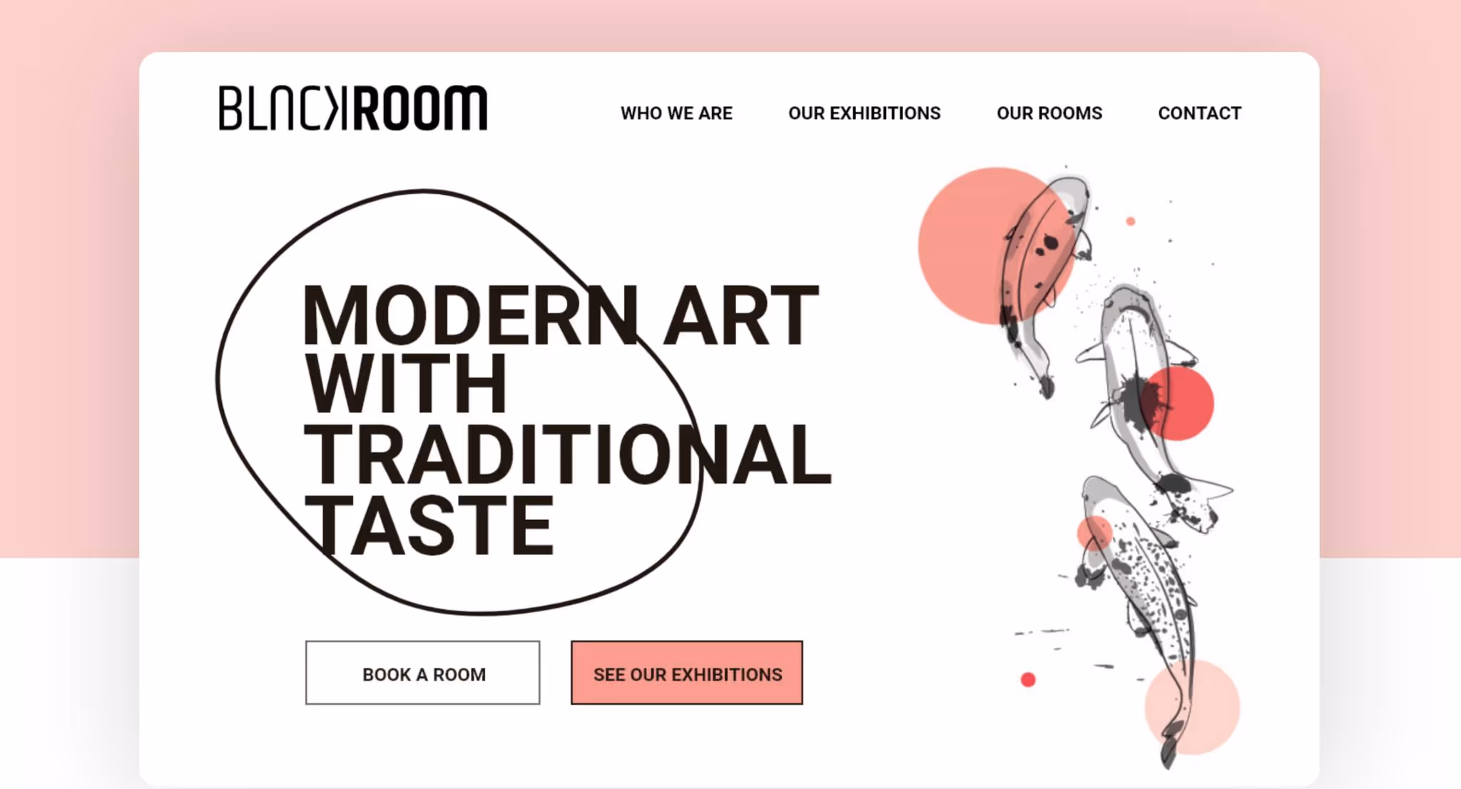 A hero section mockup for Black Room