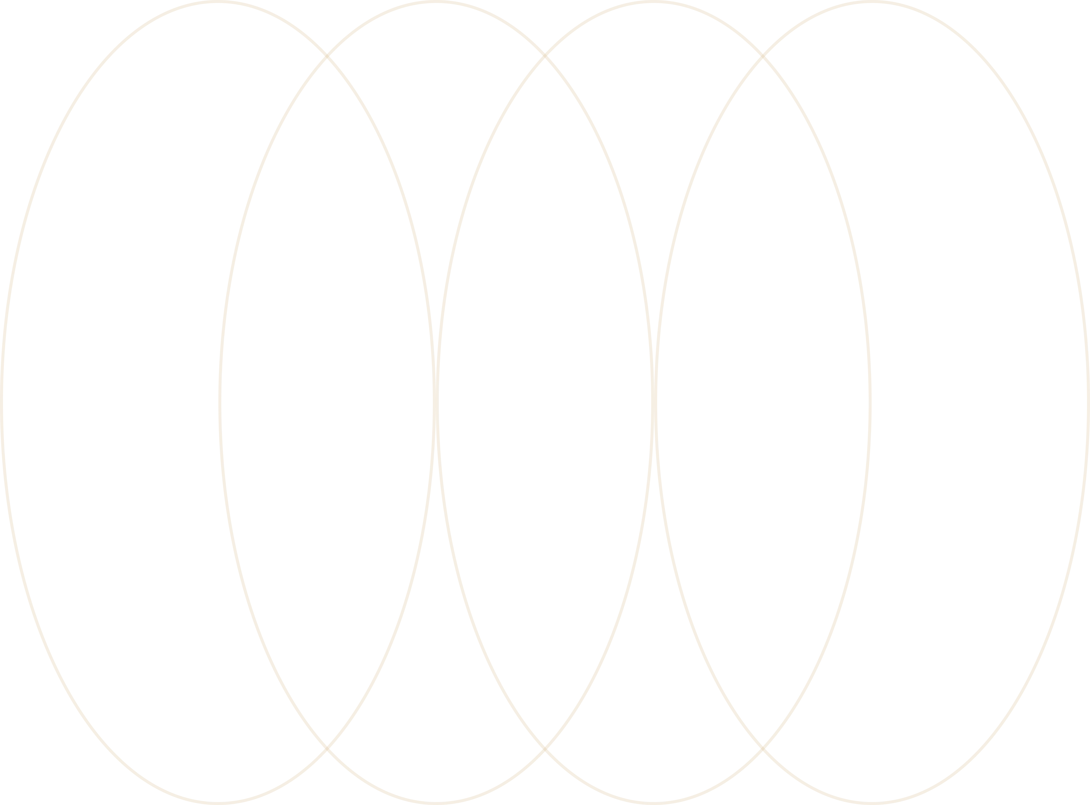 Vier sich überlappende ovale Ringe in hellem Beige auf schwarzem Hintergrund.