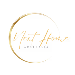 Gold circular logo with the stylized text 'Next Home Australia'.