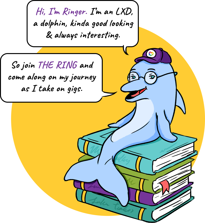 Ringer, the SweetRush L&D talent community mascot