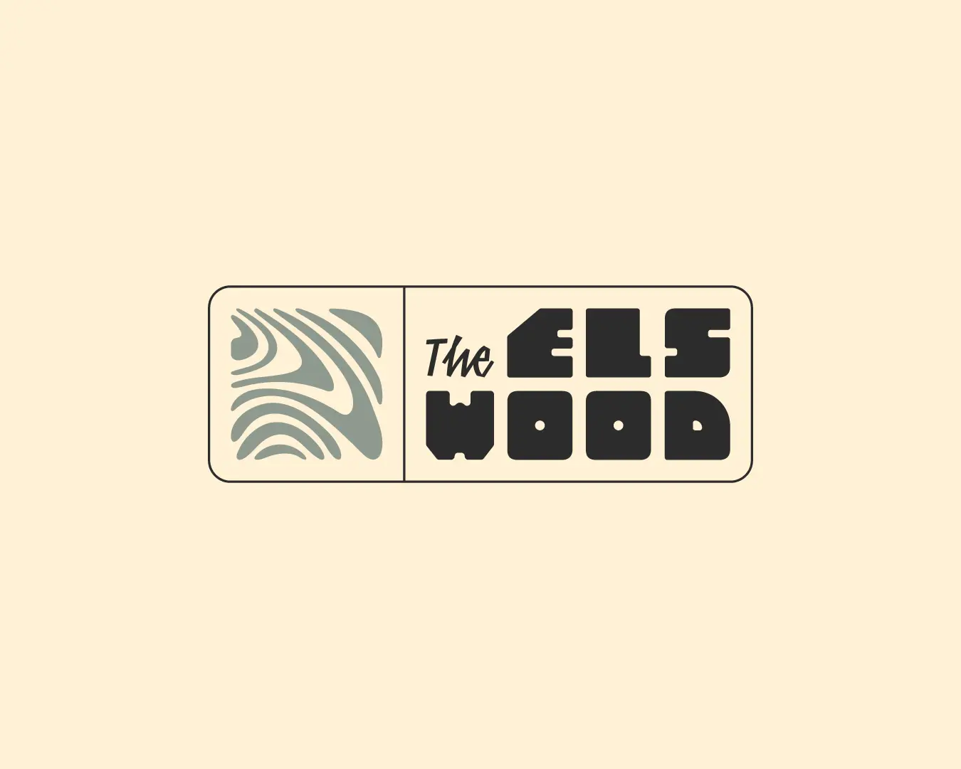 Horizontal logo lockup for The Elswood apartments on a cream background, with organic line symbol and bold retro lettering.