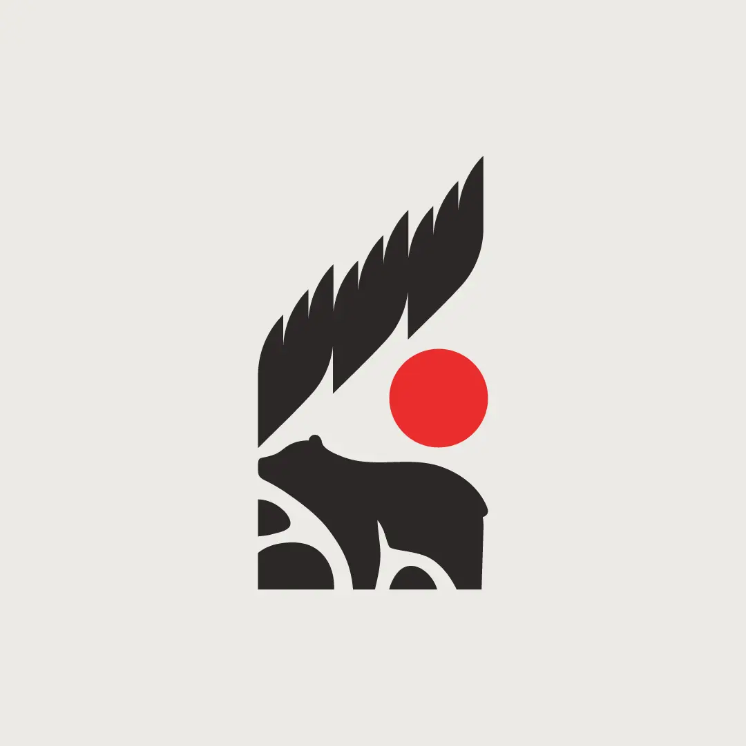Mino Kanawapamin icon in black with a red sun on a light, off-white background.