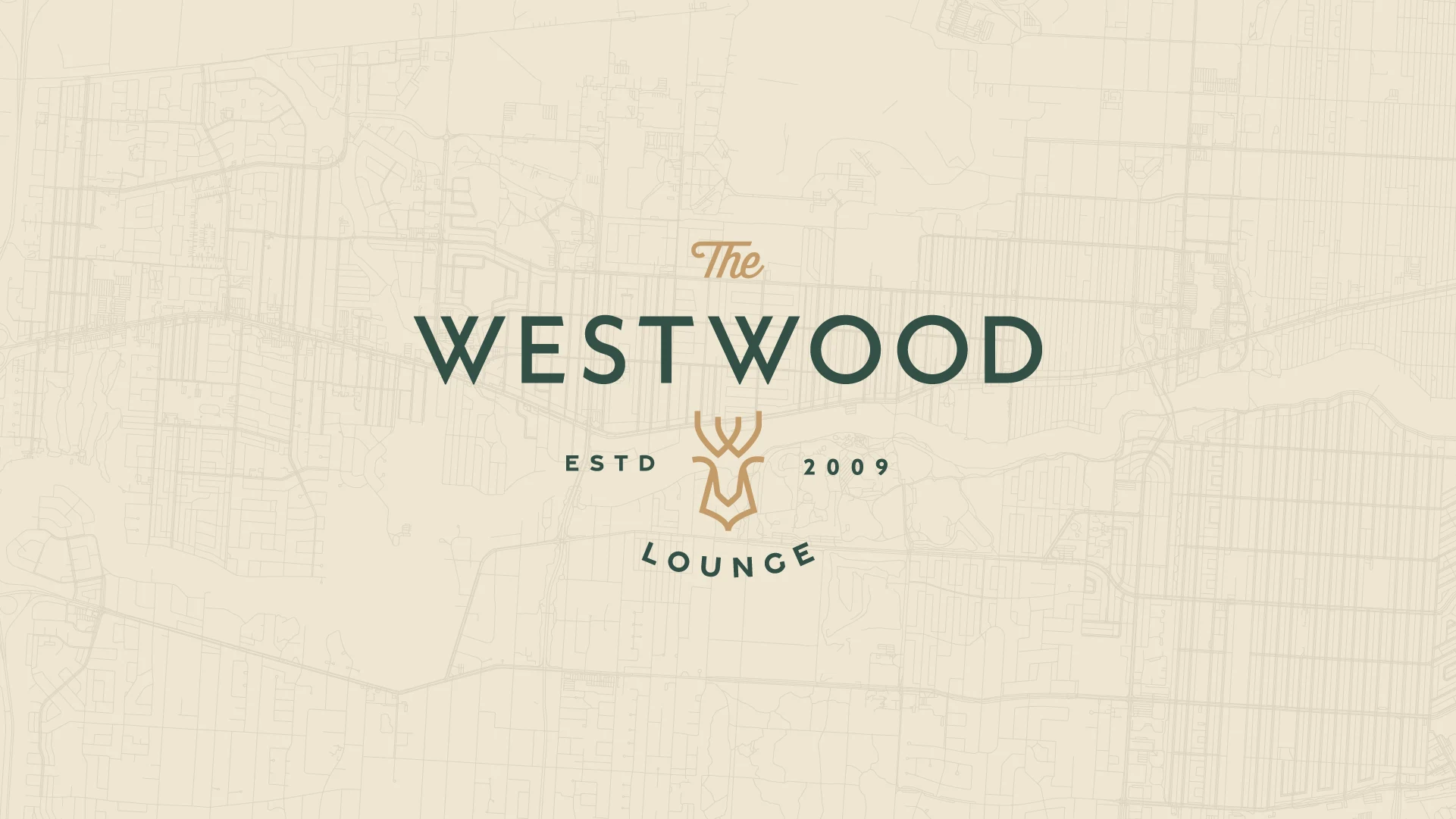 Westwood Lounge logo design shown over a subtle Winnipeg map-inspired background.