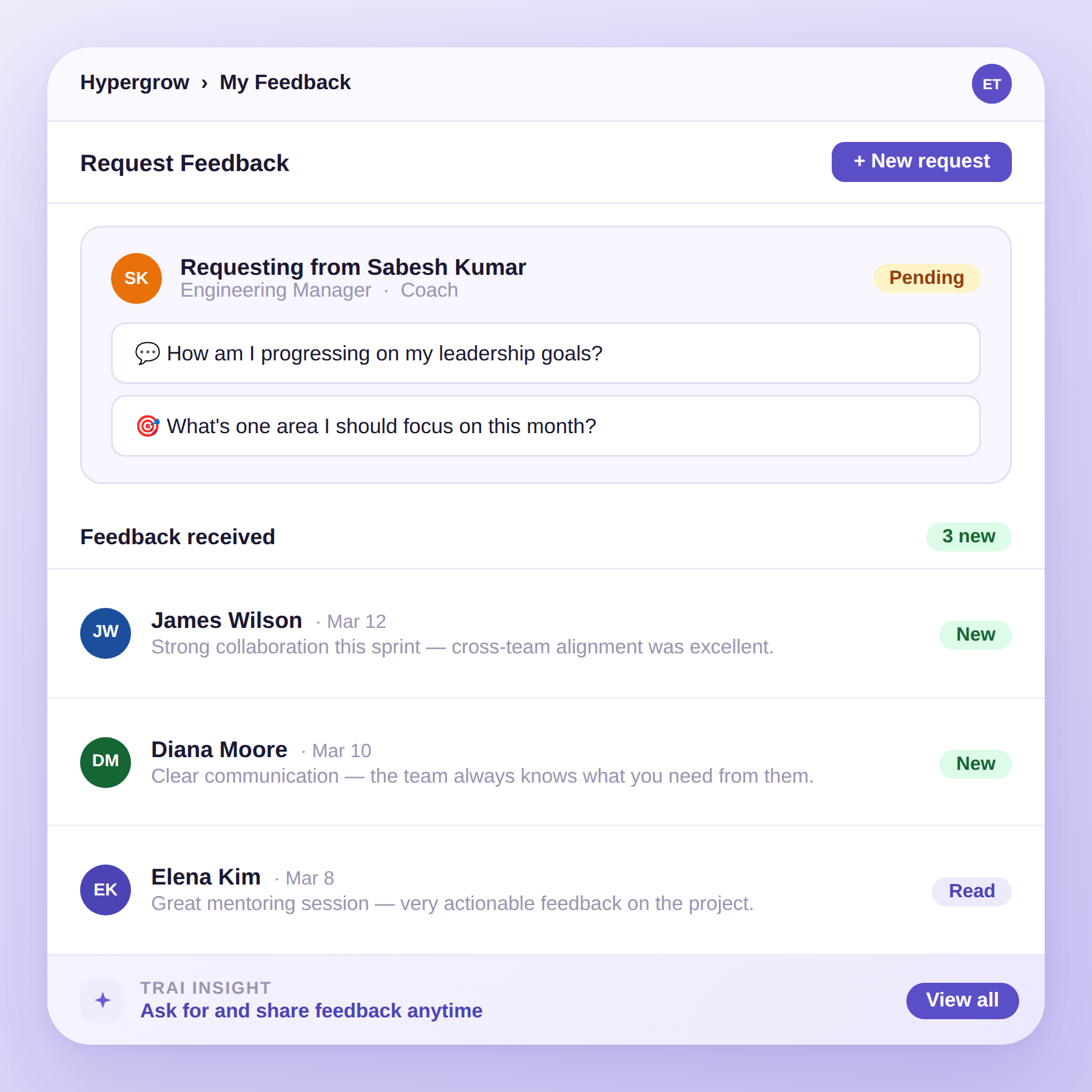 Performance feedback request