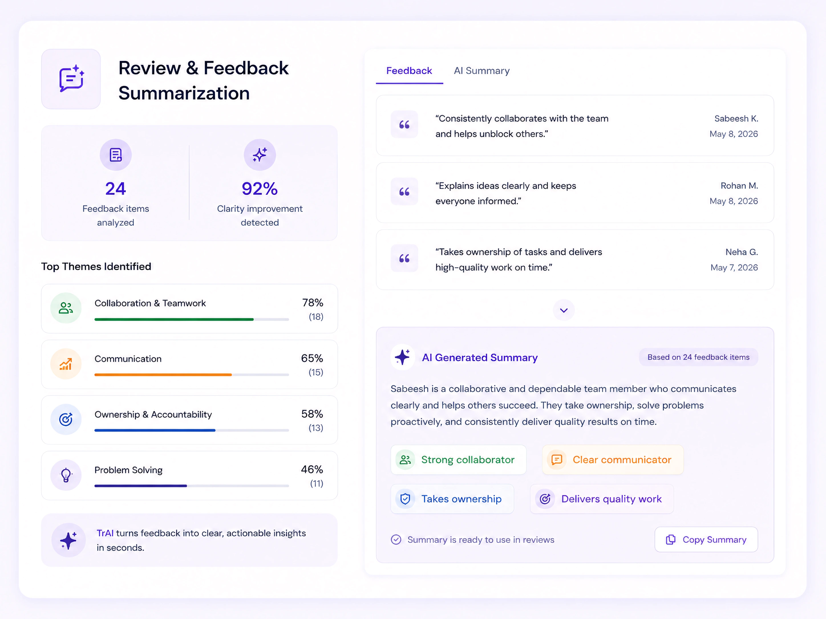 Feedback summarization