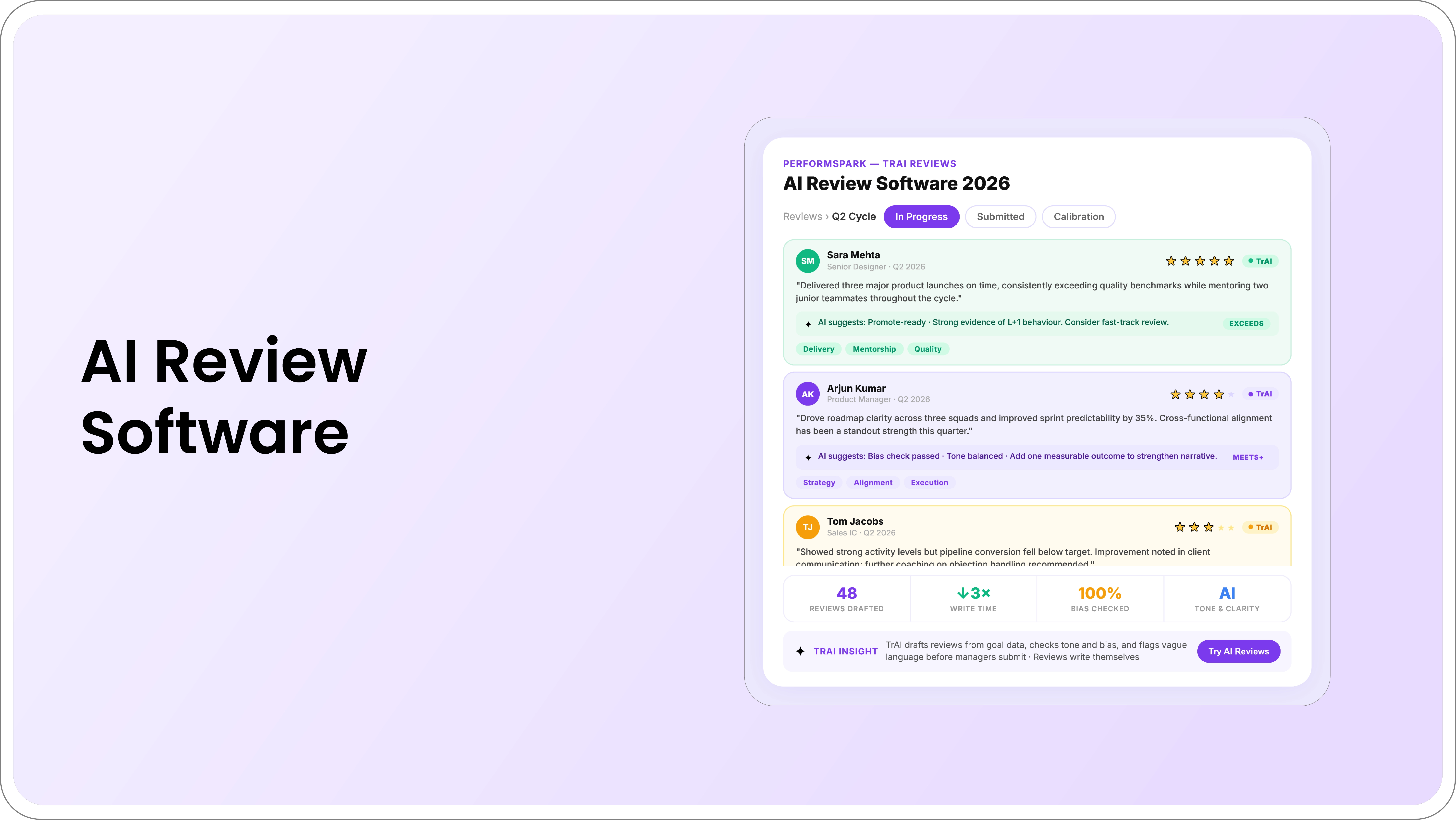 HR team evaluating AI performance review software and calibration insights