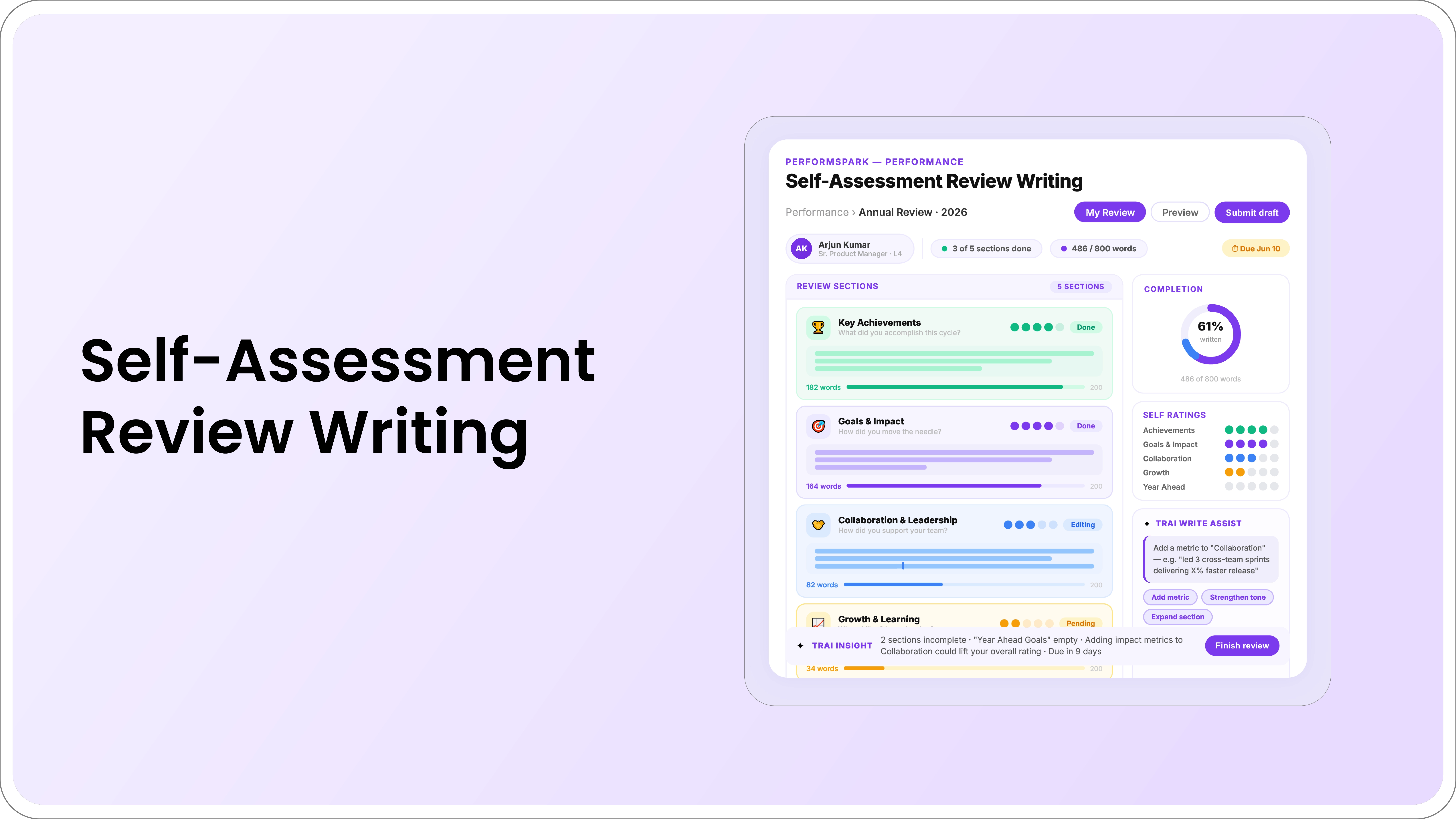 Employee writing a self-assessment for a performance review