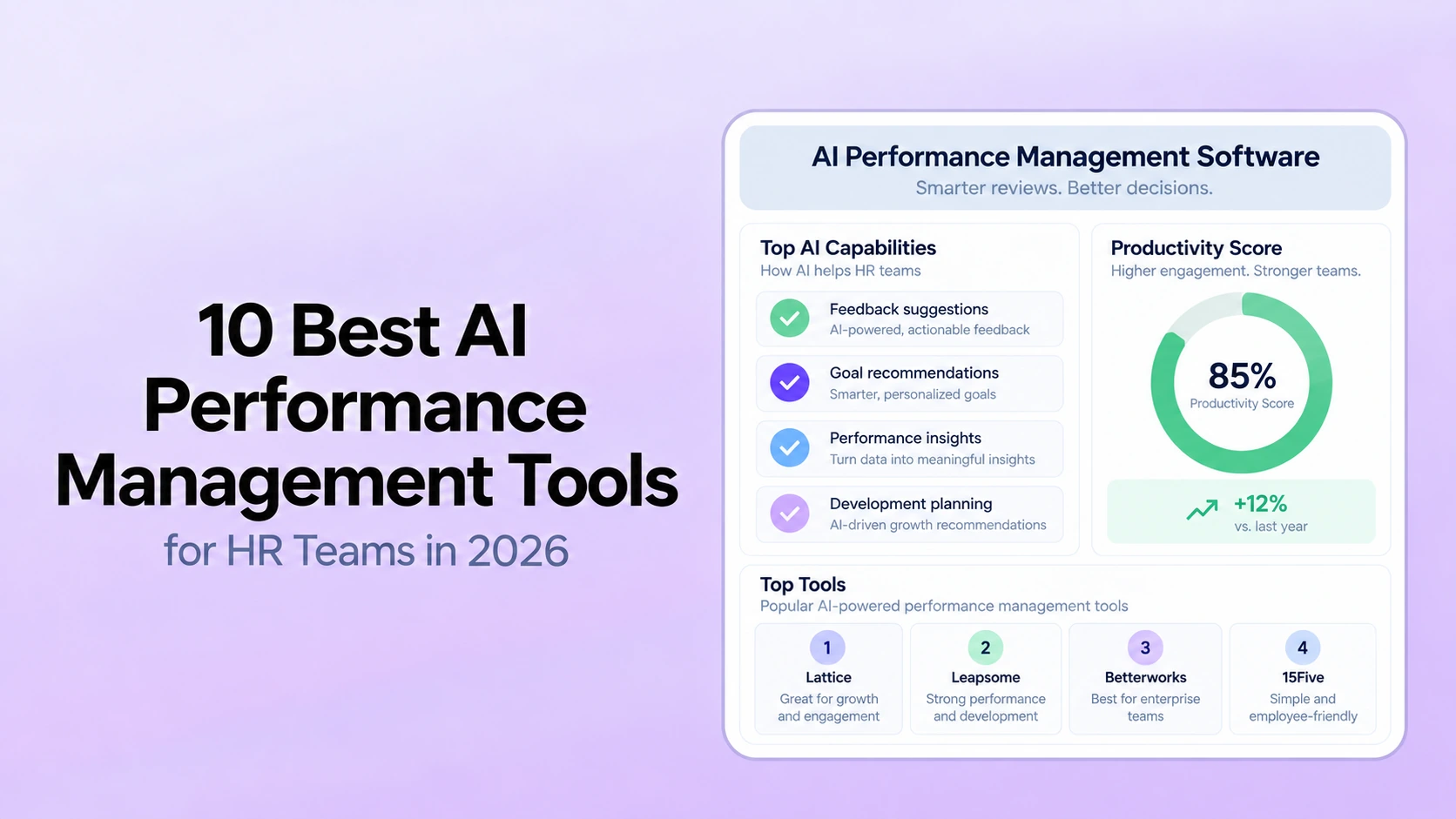 Compare AI performance management platforms for reviews, goals, coaching, summaries, calibration, development, and HR oversight.