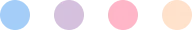 Four colored dots in a horizontal row: blue, purple, red, and peach.