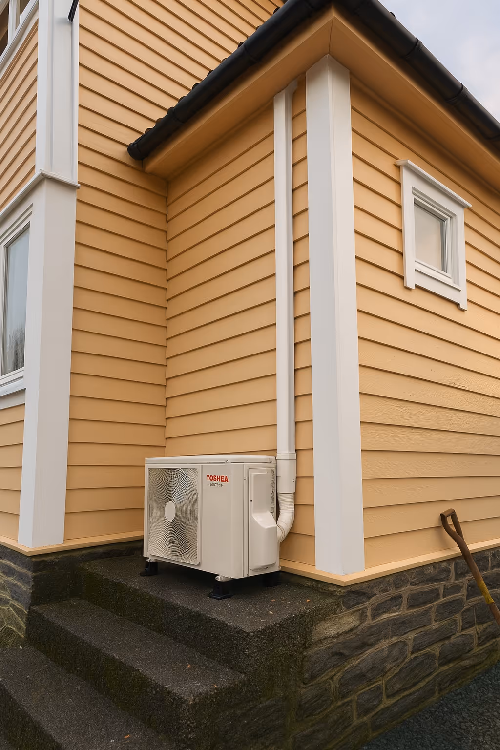 Varmepumpe utedel levert av flex teknikk.
