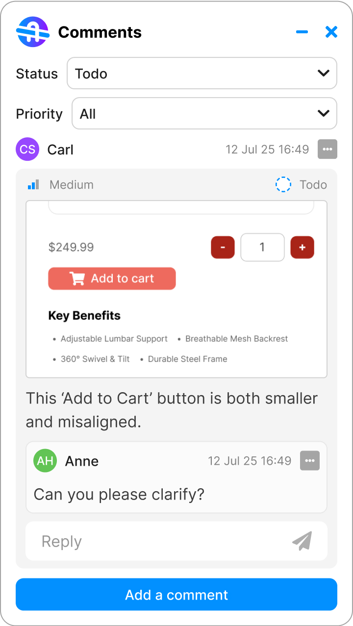 Preview of BridgeQA functionalities  for comments