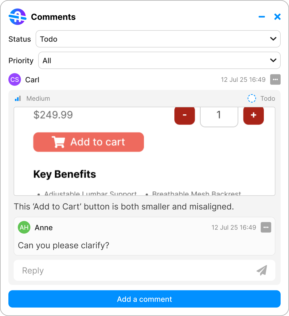 Preview of BridgeQA functionalities  for comments