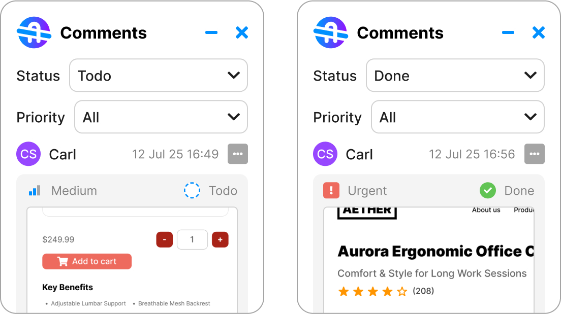 Preview of BridgeQA functionalities  for priorities and todo