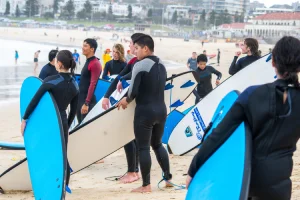 Surfing at Bondi Beach, Sydney.