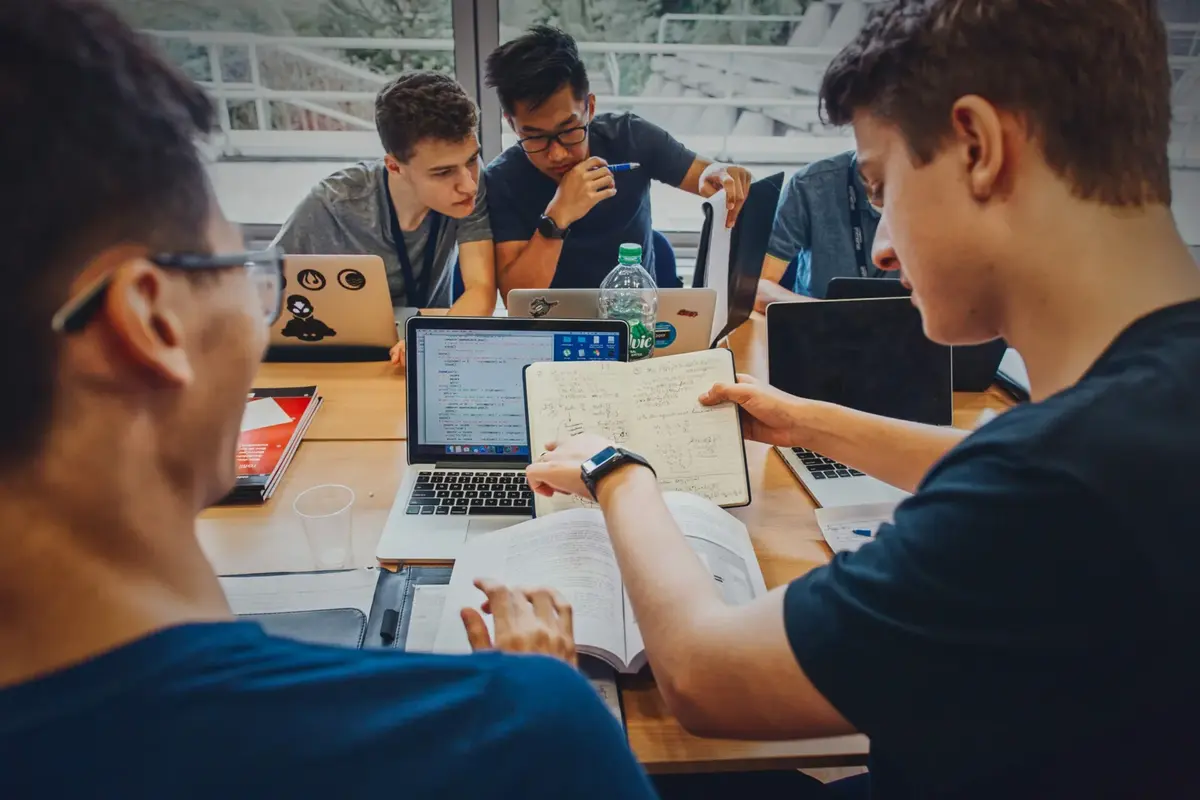 students working in a group