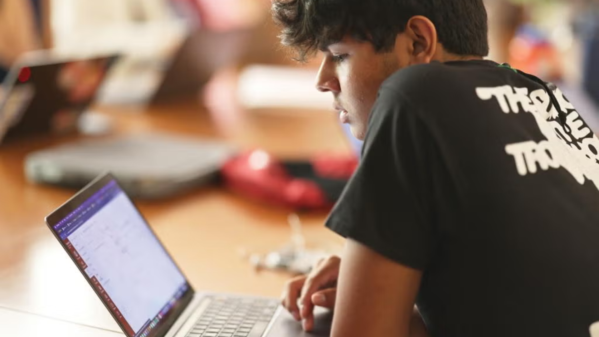 A student attending an online class using their laptop