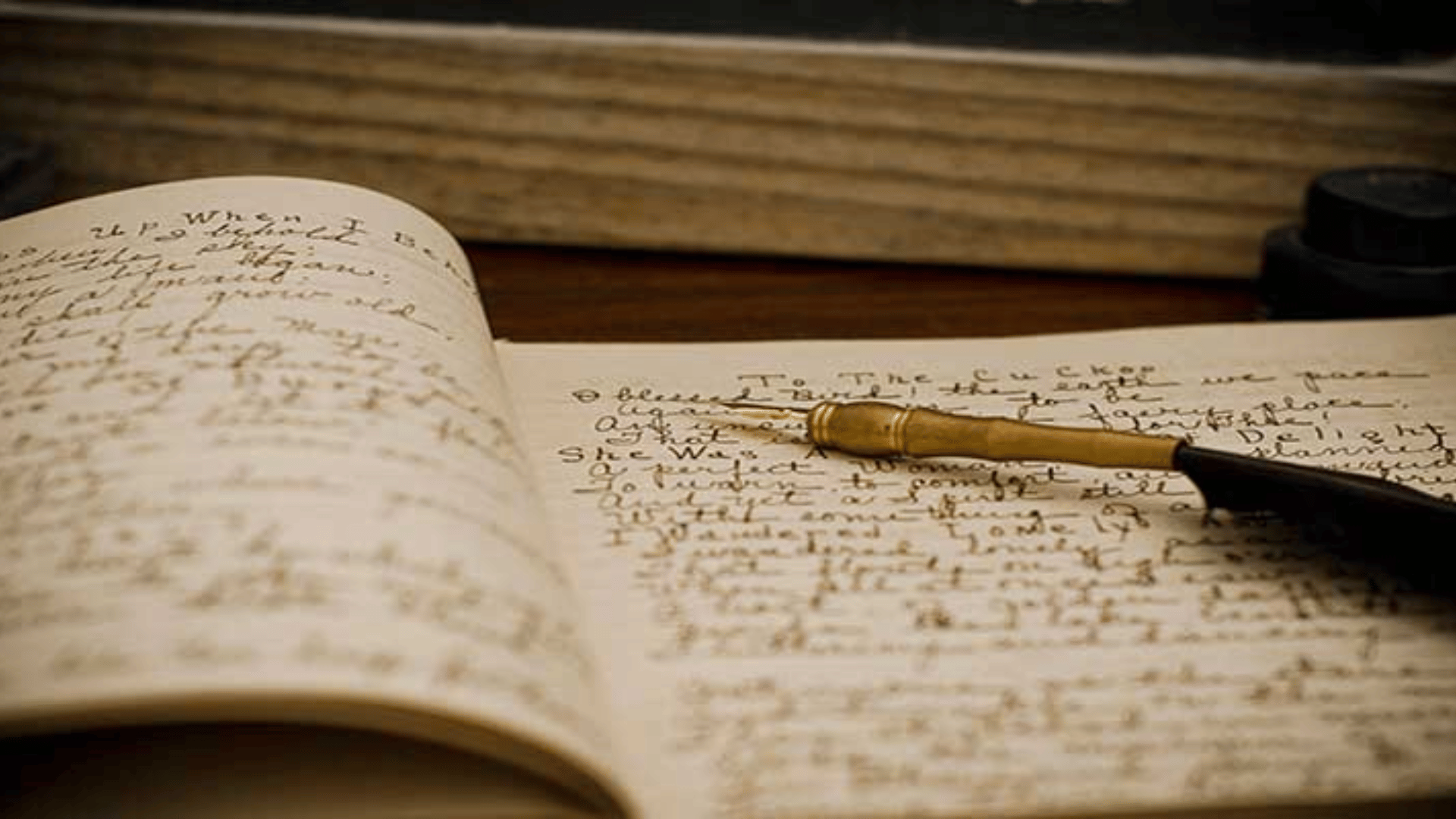 An open notebook, with a pen lying on top of it