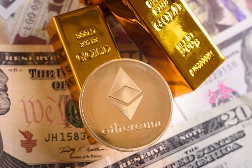 Golden Cryptocurrency and Bars on United States Currency