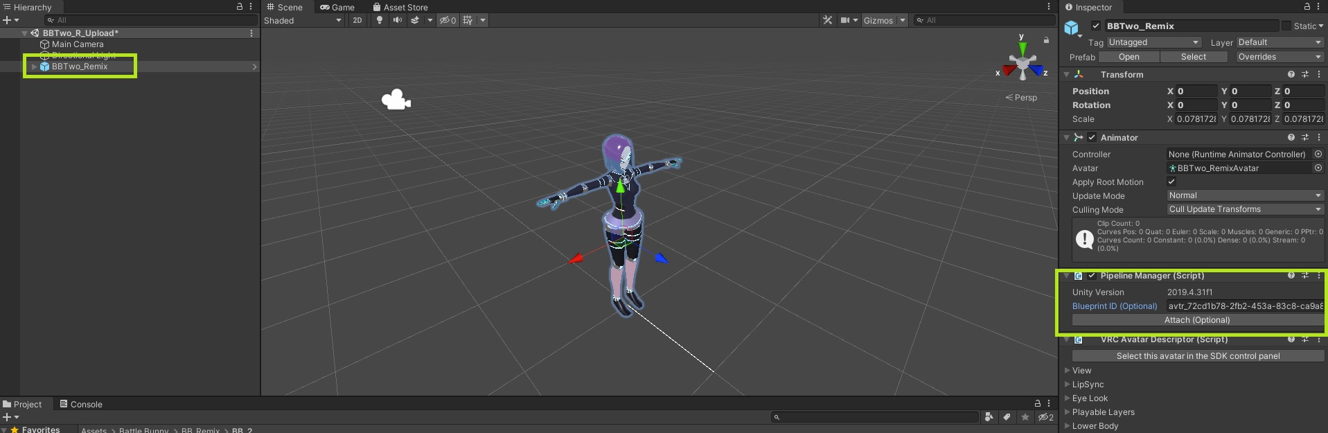 pasting the blueprint ID in Unity