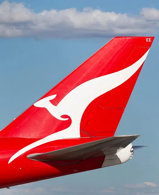 Airplane tail with Qantas kangaroo logo