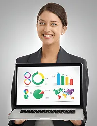 Image of a girl loughing with a laptop 