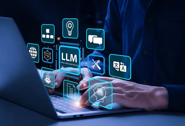 Person using laptop with digital CDP icons