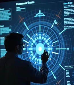 Man interacting with hologram