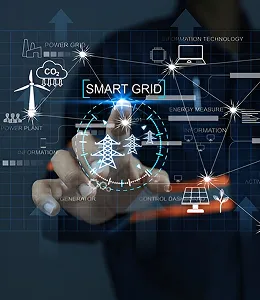 Finger touching smart grid digital interface.
