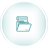 Blue folder icon with paper inside on a circular gradient background.