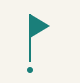Minimalist blue flag icon with a dot below on a white background.