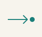 Right-pointing arrow with a dot to its right on a light background.