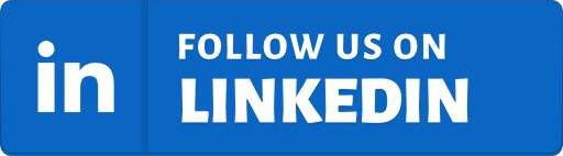 Blue LinkedIn icon with text 'Follow us on LinkedIn' on a rectangular button.