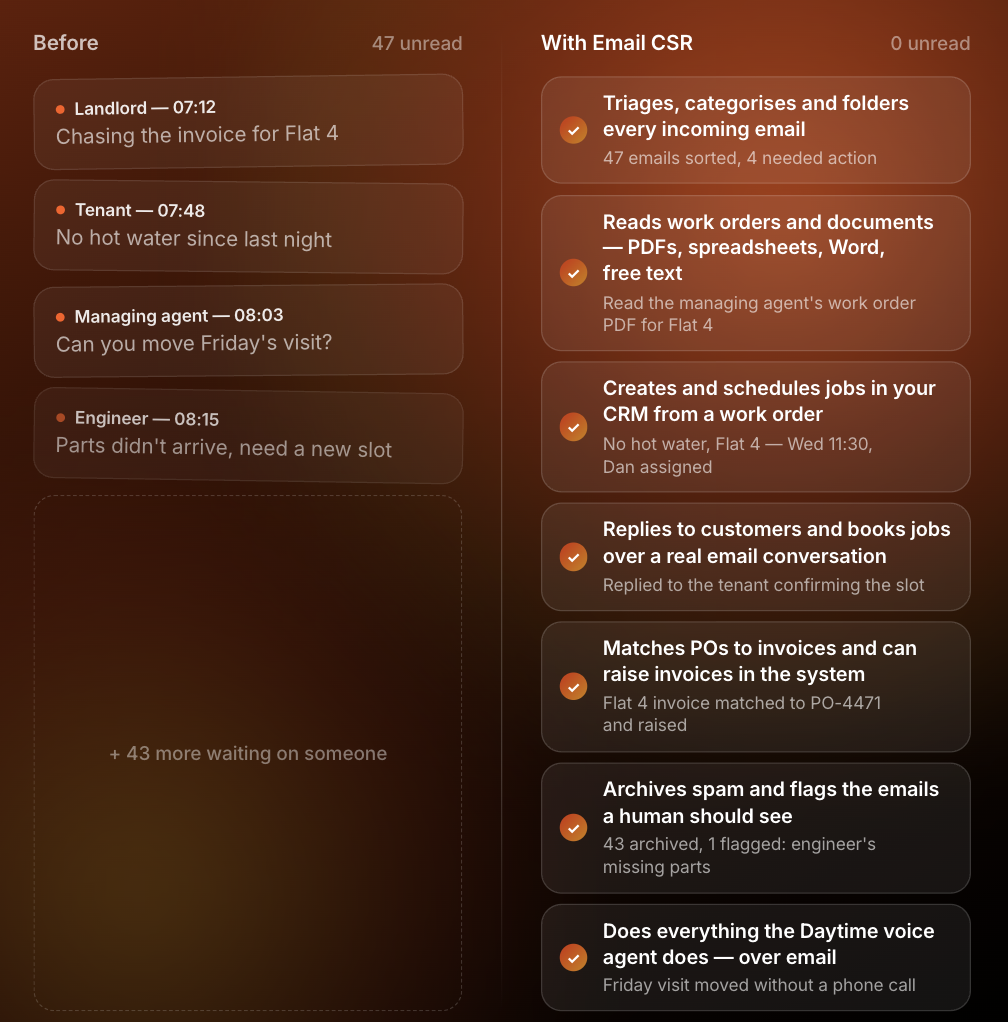 A visual of a call received by a customer, answered with Elyos AI Agents to help with a leaky tap