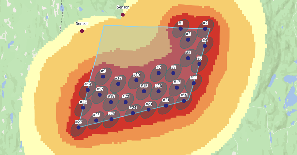 Wind farm local impact visual displaying noise around farm