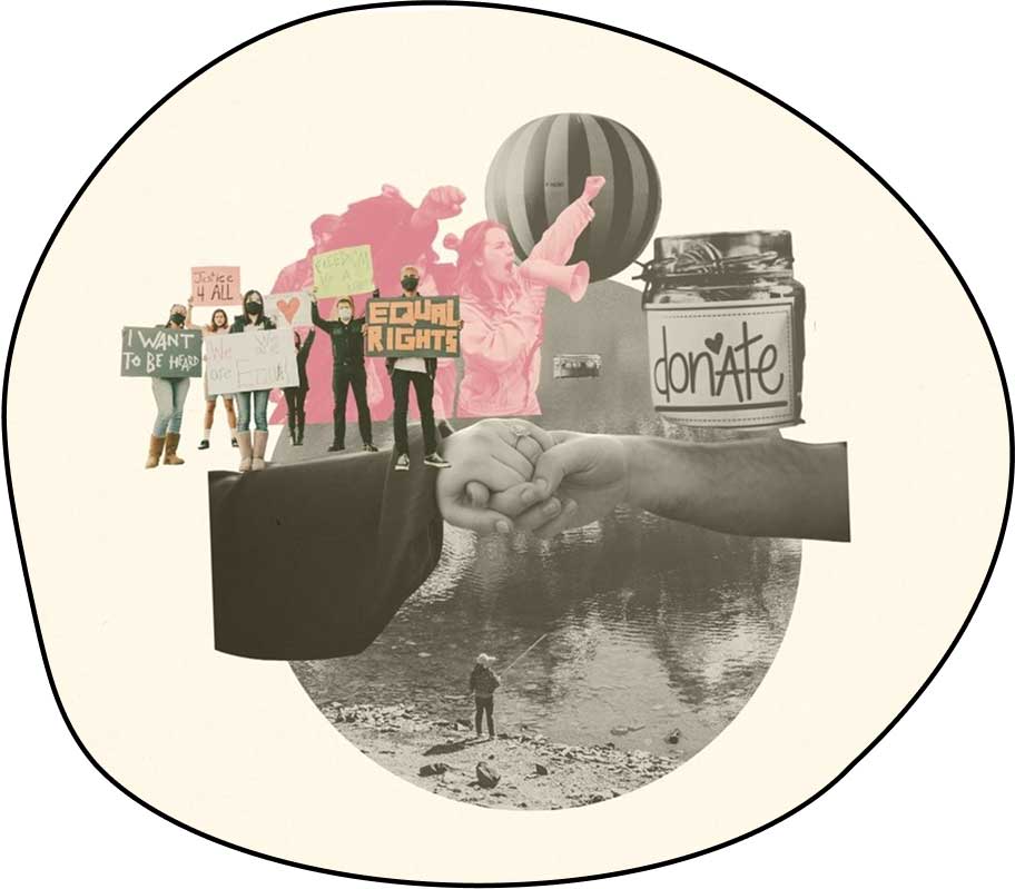 Une image composée de collages pour représenter l'accompagnement stratégique et opérationnel en levée de fonds.