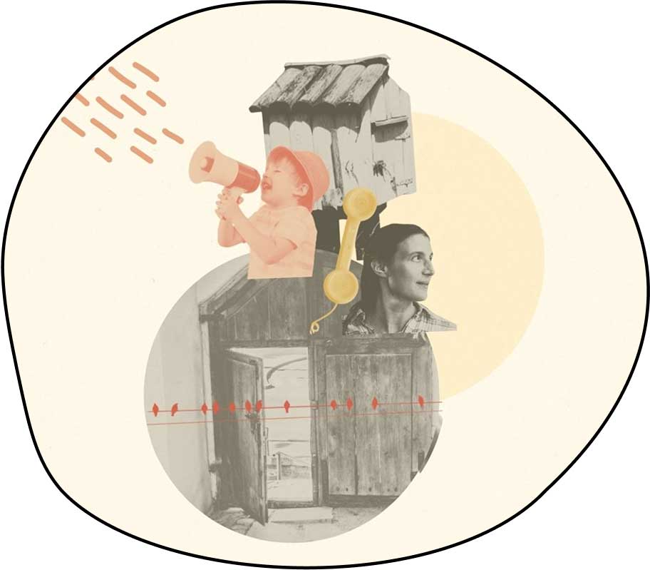 Une image graphique composée d'un téléphone et de Juliette Tassy, pour représenter cette page Contact.