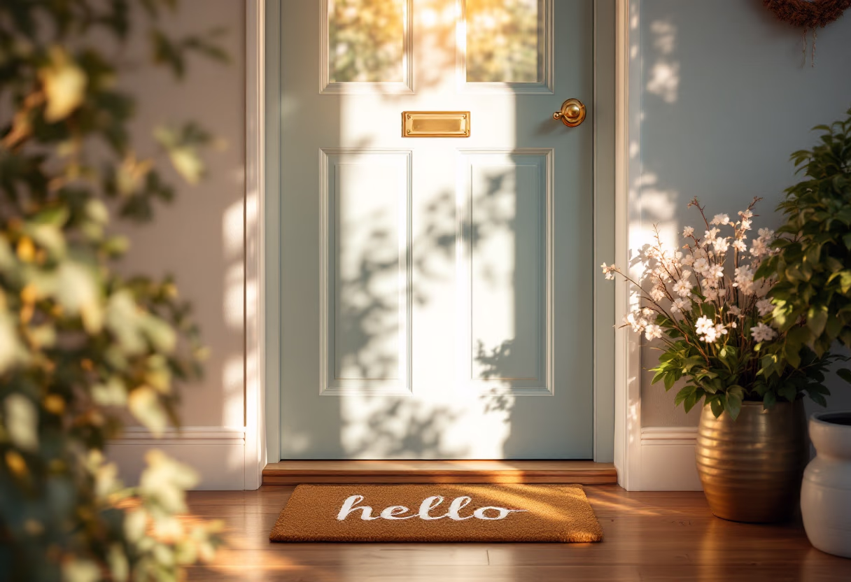 [background image] image of a front door with a welcome mat (for a cleaning service)