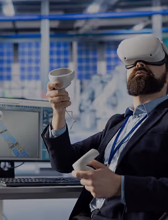 A person trying out a virtual headset.