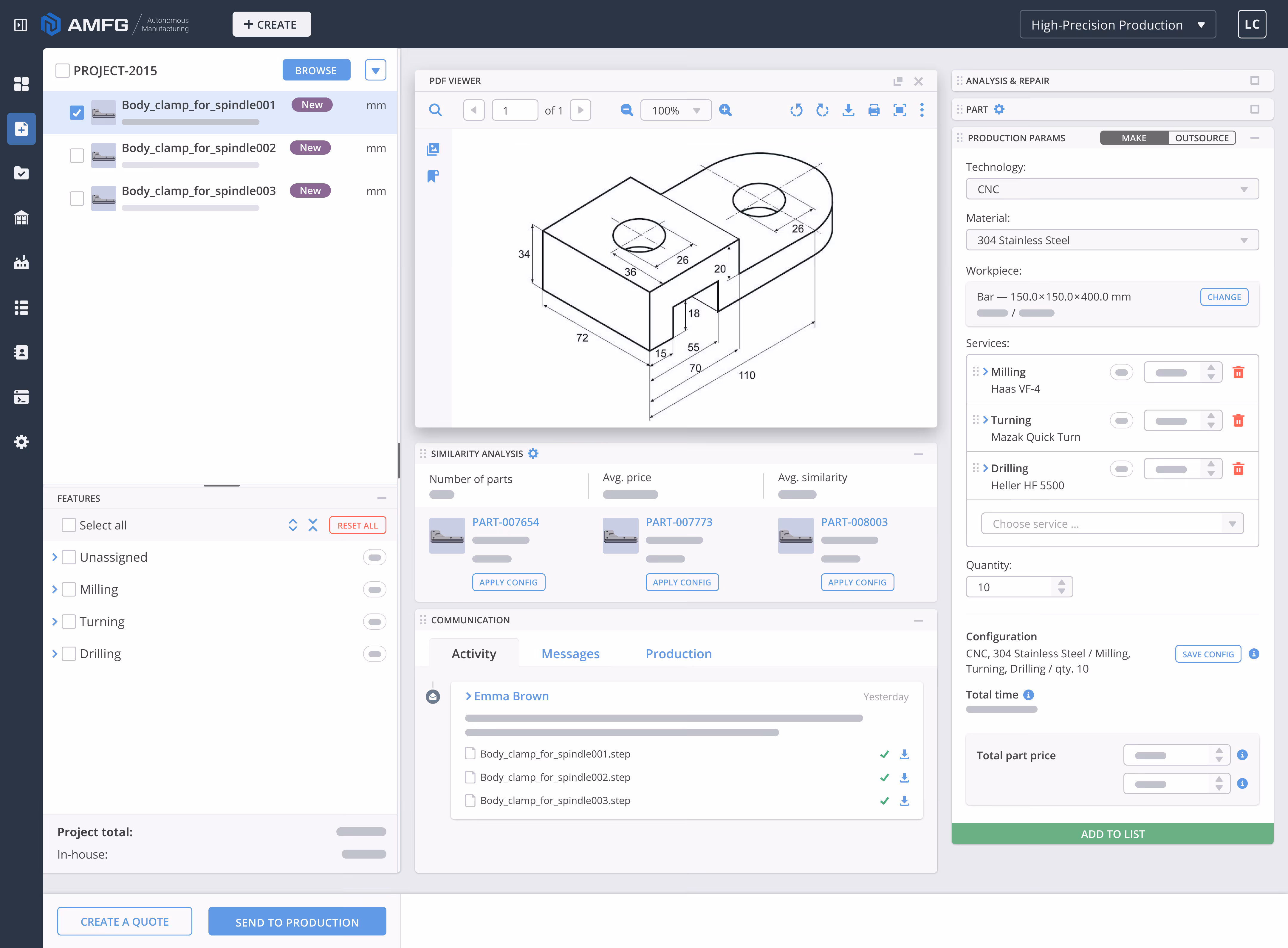 A 2D drawing being estimated automatically in AMFG.