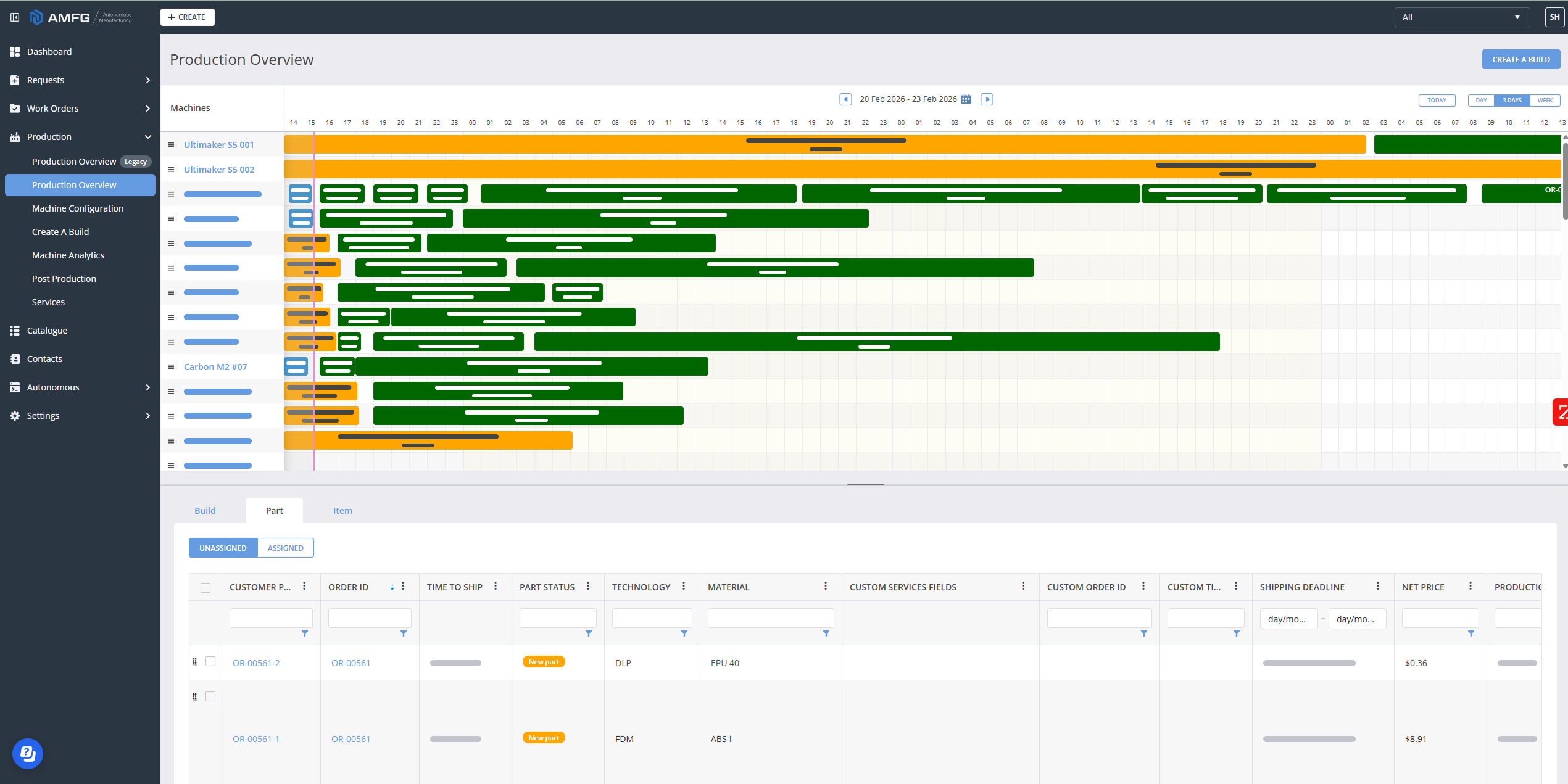 AMFG showing a page for importing orders.