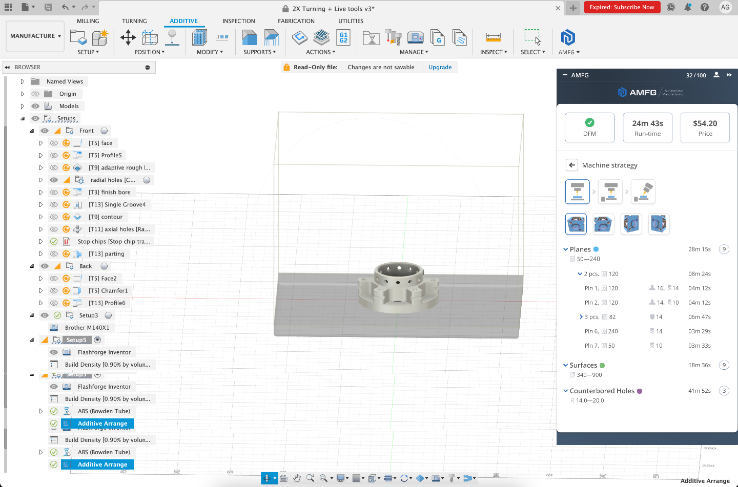 AMFG plug in illustrating step by step machining strategies.