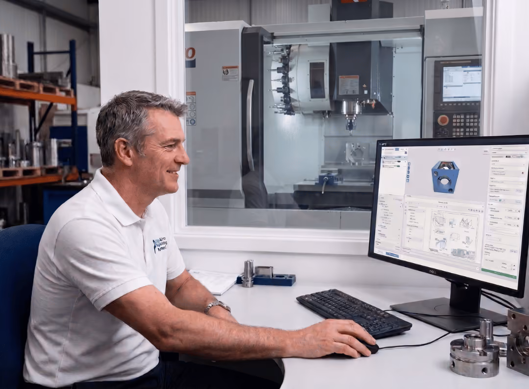 Estimator on the shop floor looking at the AMFG screen.