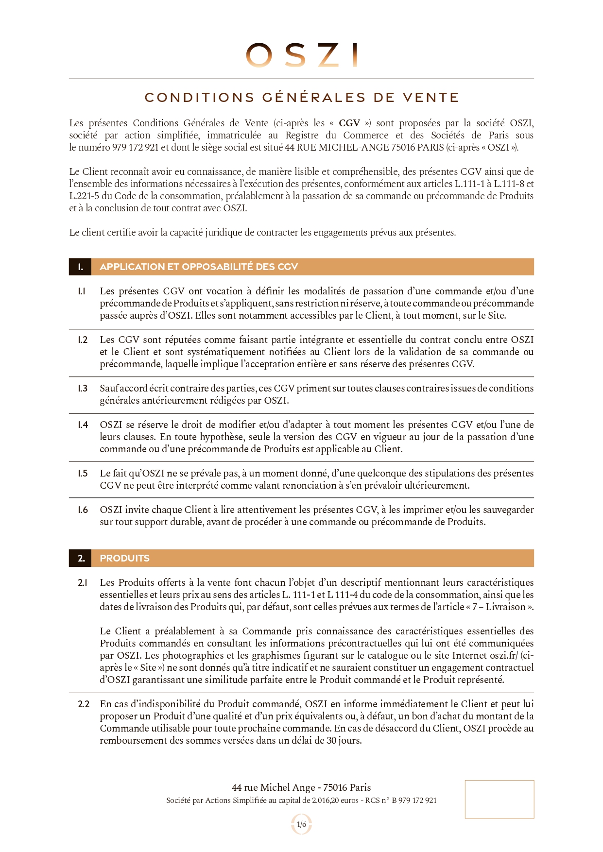 Conditions générales de vente - page 1
