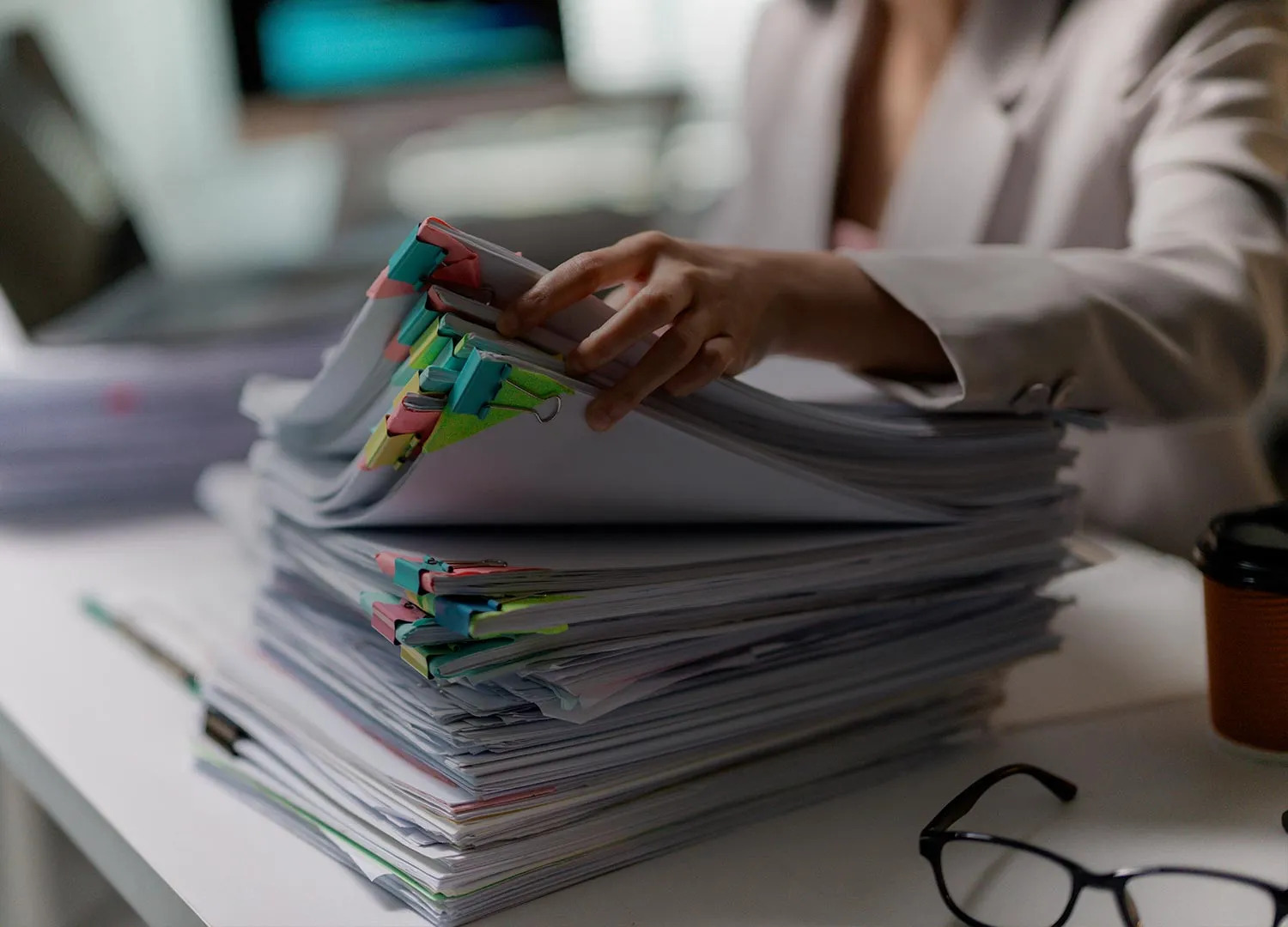 A pile of shipment export documentation