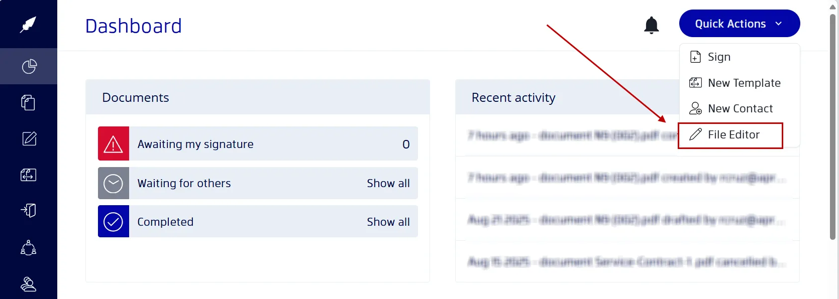 Uploading a lease agreement to Xodo Sign File Editor
